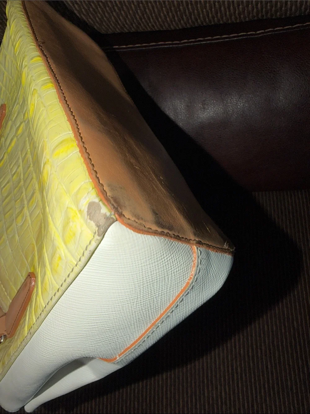 Brahmin Melbourne yellow and white croc-embossed